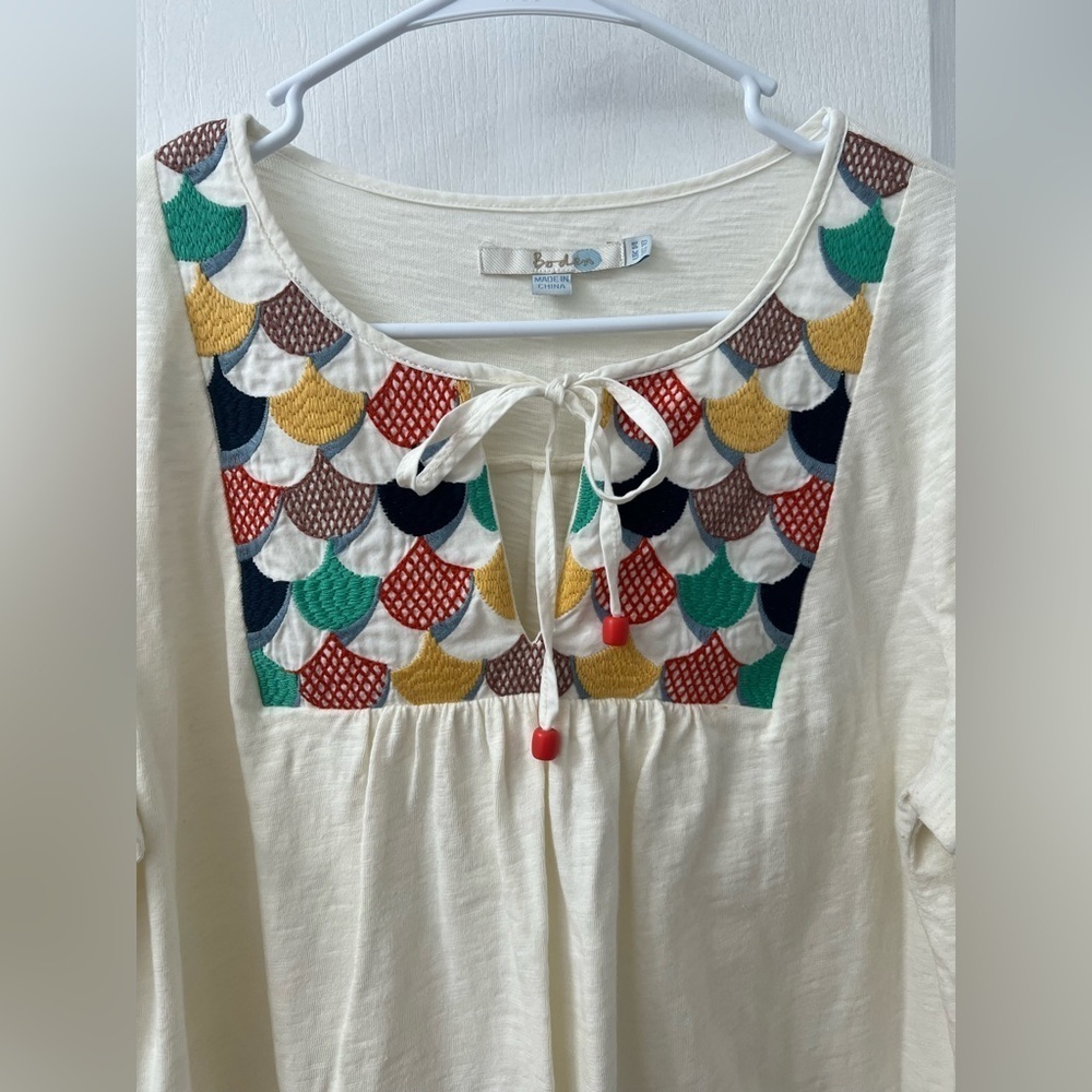 Boden White Tunic Dress with Colorful Embroidery (Size US 10) - Picture 10 of 11